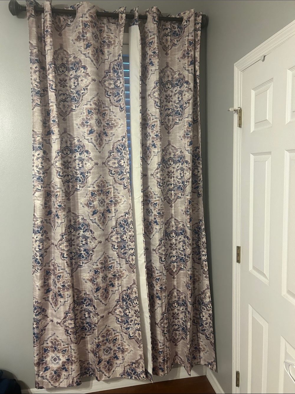Decorative Blue and Cream Patterned Window Curtains 4 panels 95 inches long